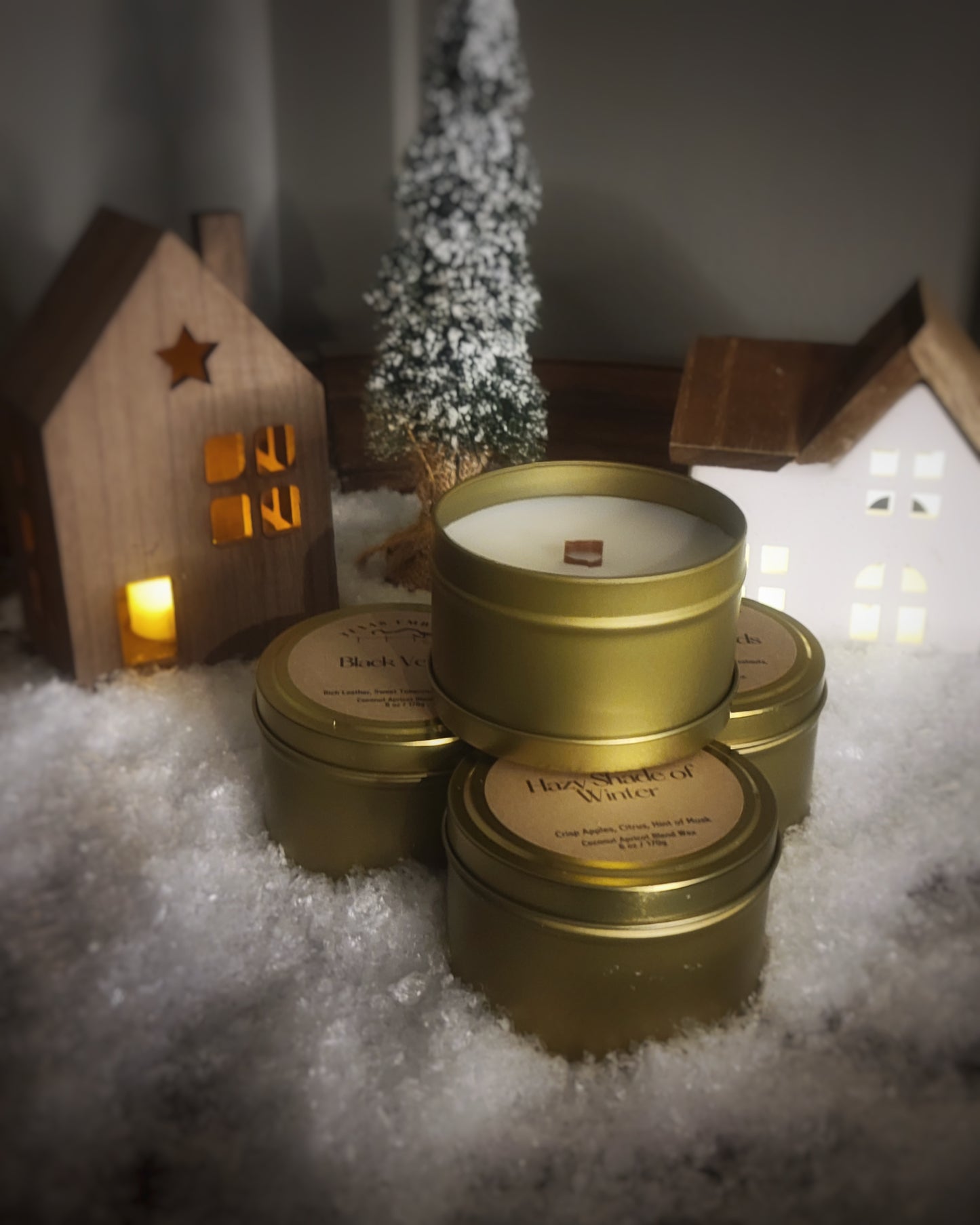 Winter Gold Tin Candles